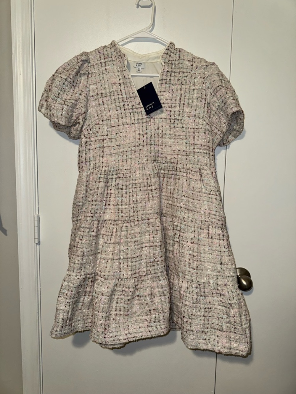 crown & ivy Pink Tweed Tiered A-Line Dress